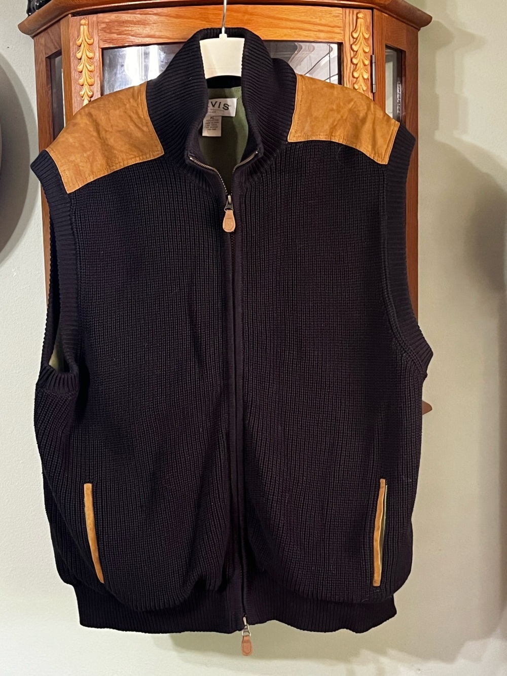 Mens Orvis Cotton Leather Zip Up Sweater Vest